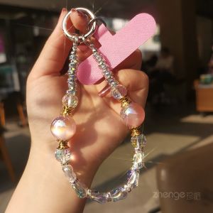 Handmade Water Diamond Mobile Phone Lanyard Womens Style Handheld Anti-Loss Pendant High-End Beaded Short Chain for Cell Phones And Cameras