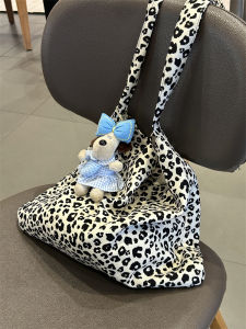 Commuter Canvas Tote Bag Womens Slouchy Style Student Crossbody Bag Versatile Satchel Korean Style Leopard Print Handbag