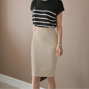 Business Commute Style High Waist Slit Straight Leg Skirt Womens New White Casual Versatile Bodycon Skirt Polyester Fabric