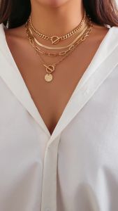 Vintage Multilayer Coin OT Buckle Pendant Choker Necklace for Women Trendy Collar Punk Flat Snake Chain Aesthetic Jewelry Gift