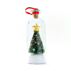 Recordable Christmas Tree Message in A Bottle with Playback Cork Snowy Scene in Nostalgic Bottle for Home Xmas Festive