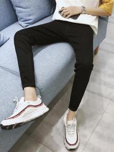 Mens Slim Fit Jeans 2024 Knee Hole Trendy One-Word Scratched Skinny Pants Student Black Poor Mans Pants Casual Long Pants