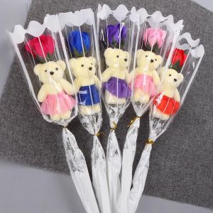YESPERY Little Bear Bouquet Single Packaged Rose Bouquet with Bear Doll 2024 Wedding Flower Valentines Day Rose