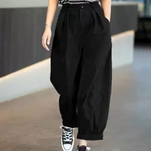 Retro Artistic Womens Cotton Harlan Pants High Waist Slimming Workwear Long Trousers Casual Cotton Linen Blend Harlan Trousers