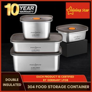 Shining Star | Airtight 304 Stainless Steel Food Storage Container Sealed Leakproof Conister | LFGB Certified 10 Years Warranty | Perfect for Takeaway Lunch Box Pantry Fridge Baby Food Seafood Kimchi Salad | 密封保鲜盒 | Bekas Penyimpanan Makanan