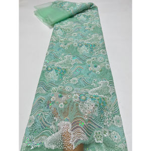 Fashion Gauze Cloth Retro Colored Beads Landscape Painting Pattern Sequin Embroidery Fabrics Dress and Cheongsam Dress