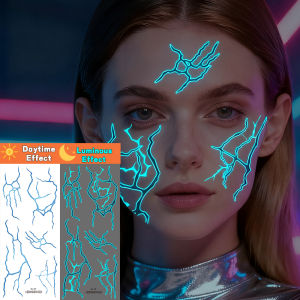 1Pcs Glow in The Dark Temporary Tattoos Waterproof - Kpop Gothic Body Art for Women Blue Purple Lightning Vein Design Tattoos