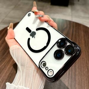 Frameless Slim Magnetic For Magsafe Case For iPhone 17 Air 16 15 14 13 Pro Plus Max Plating Transparent Hard PC Bumper Cover
