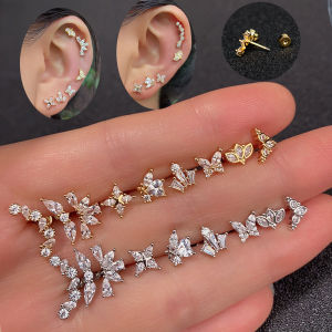 1Piece Stainless Steel Zircon Flat Stud Earring for Women Mini Cartilage Piercing Crystal CZ Cartilage Tragus Lobe Screw Earring