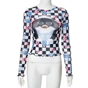 Slim Fit Long Sleeve Top for Women Fashionable Slimming T-Shirt Polyester Material round Neck Short Style Summer Wear