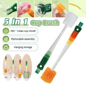 5 IN 1 Bottle Brush Set Long Handle Multifunctional Wash Cup Brush Baby Bottle Brush Lid Groove Cleaning Brush Straw Brush奶瓶刷子
