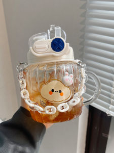 Portable Glass Water Cup for Women with Straw Handle Dual Drinking Design High Aesthetic Value Home Use Heat Resistant round Shape