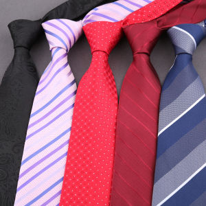 Mens Tie Formal Striped 8CM Jacquard Wedding Necktie Navy Blue Red Business Neck Tie Leisure Daily Wearing Gifts Accessories