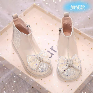 Genuine Leather Princess Boots for Girls Autumn Winter Martin Boots Baby Girls Short Boots Butterfly Knot Slip-On Shoes