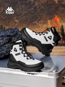 Kappa Womens High-Top Fleece Lined Snow Boots Winter 2025 Warm Casual Cotton Shoes Anti-slip Wear-resistant Hiking Boots