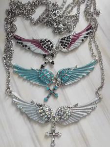 Angel Wings Cross Pendants Necklaces Shell Hard Vintage Charm Crystal Jewelry for Women Bridal Wedding Y2k Accessories Gift