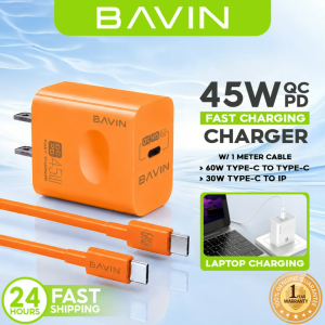 BAVIN PC800 45W PD Fast Charging Adapter Type-C Port & Data Cable for iPh / Android & Laptop (Supports iPh 17 Series)