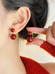 Red Earrings Womens Double Wear Luxury Small Design High-End Sensation Ear Jewelry 2024 Trendy Personality Ear Decorations