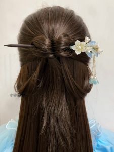 Romantic Sakura Flowery Hairpin Elegant Hair Accessories for Women Sandalwood Hairpin Hanfu Hair Accessories Hair Ties