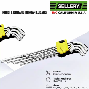 Kunci L Bintang Panjang Set 9 Pcs dengan Lubang Sellery U.S.A.