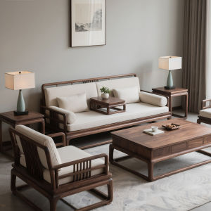 New Chinese Style Solid Wood Sofa Simple Living Room Black Walnut Wood Sngshi Aesthetic Furniture Compact Home Design