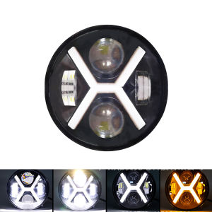 5.75 inch Motorcycle LED Headlight Skull Pattern LED Headlight with High/Low Beam Turn Signal DRL Angle Eye Light Moto Headlamp