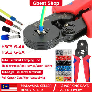 Gbest HSC8-6-4A/6-6A Professional Crimper 0.25-10mm² Tubular Terminal Crimping Tool cable lug crimper tool with Ratchet Mechanism High Carbon Steel Electrician Pliers for AWG23-7 Wires Anti Slip Handle Pressure Adjustable