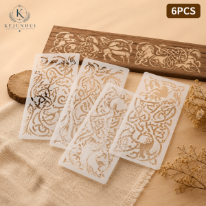 6Pcs 5.9x3in Celtic Knot Animal Border Stencils Reusable PET Stencils for Painting Craft Templates Wall Wood Fabric Decor
