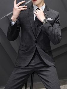 ROMON | Lormen Mens Casual Stripe Suit Wedding Groomsmen Banquet Ceremony Korean Style Leisure Suit Jacket Fashionable Autumn Wear