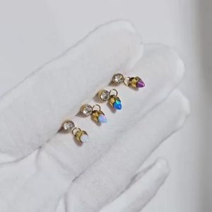 1PC G23 Titanium Zircon Golden Labret Lip Ring Conical Bullet Opal Internal Thread Ear Cartilage Tragus Helix Daith Body Jewelry