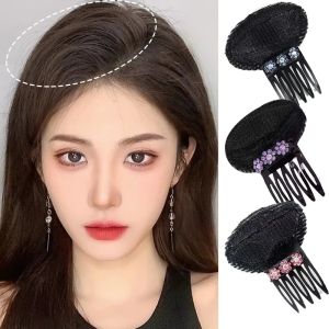Puff Hair Head Cushion Invisible Natural Sponge Fluffy Hair Pad Clip Flower with Diamonds Insert Comb Women Girl Hair Volume Extension Headwear Tool