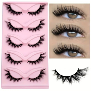 5pairs 3D Cat Eye Lashes Eyelashes Natural Long Full Strip Lashes Winged End Eye Elongated Fake Lashes Soft Eyelashes