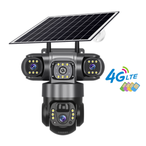 V380 Solar 4G IP Camera Outdoor 12MP 6K Triple Lenses Triple Screens Security Video Monitor Night Vision Waterproof CCTV Cameras
