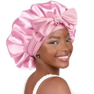 Sleeping Silk Bonnet With Tie Band Women Satin Bonnet Double Layer Satin Lined Hair Bonnet Curly Hair Sleeping Caps Night Cap