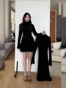Ge·an·fei | Đầm Len Cổ Trụ Đen