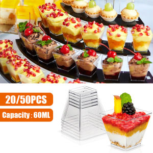 ถ้วยพลาสติกแข็งถ้วยผลไม้ทำมิลค์เชคขนมหวานมูสถ้วยสี่เหลี่ยมแบบใช้แล้วทิ้งถ้วยทีรามิสู