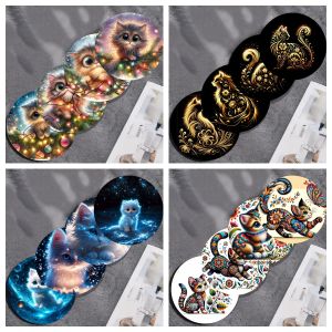 4-piece set of colorful kitten art coasters anti-slip wood coasters suitable for living rooms offices bars and restaurants