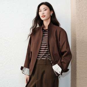 PEACEBIRD | Retro Autumn Ladies Small Size Harrington Jacket Navy Blue