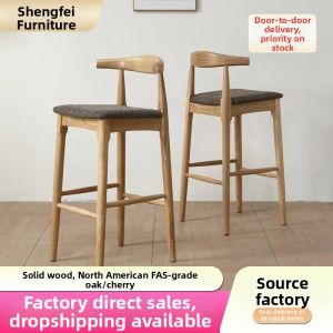 Solid Cherry Wood Nordic Modern Simple High Stool