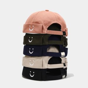 simple smiley face embroidered cotton landlord hat mens and womens trendy brimless melon guppi cap beret trendy hip-hop Beanie