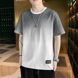 Summer Mens round Neck Short Sleeve T-Shirt Gradient Color Pure Cotton Loose Fit Casual Style Teen Fashion Anti-Wrinkle Treatment