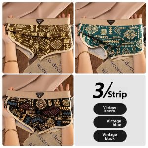 JIAZINI | Retro Style Mens Cotton Boxer Shorts Antibacterial Crotch Embroidered Sporty Flat Angle Briefs Comfortable Breathable Underwear