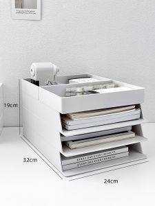 ชั้นวางของสำนักงาน A4 ช่องเก็บเอกสารแบบหลายชั้น พลาสติกสีพื้น สไตล์เรียบง่าย กล่องจัดระเบียบสำนักงาน ชั้นวางของสำหรับโต๊ะทำงาน