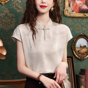 Silk Acetate Satin Short Sleeve Shirt Womens Style Cheongsam Top Summer Chinese Nationalistic Fashion New Retro Shirt Design
