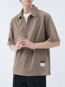 Áo Thun Polo Nam Tay Ngắn Mùa Hè Mới Ice Silk Half Zipper Thời Trang Thường Ngày Dáng Ôm Màu Trơn Dài Tay Bảy Inch