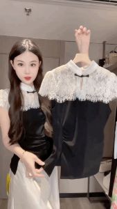 เสื้อยืดผู้หญิงทรงเข้ารูปสไตล์จีนใหม่พร้อมกระดุมสไตล์จีน แขนสั้น คอตั้ง ปกติ ผ้าฝ้ายผสม ฤดูร้อน 2024