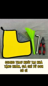 COMBO 4 Dụng cụ THAY NHỚT xe máy tại nhà đầy đủ (PHỄU thay nhớt + ĐIẾU thay nhớt + KỀM + KHĂN)