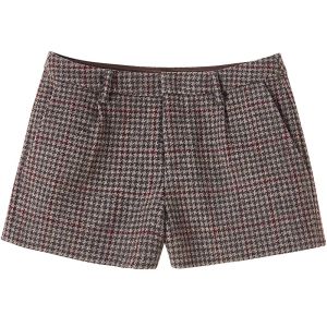 SOLWEIGE | SOLWEIGE Checkered Woolen Shorts Womens Autumn Fashion Outerwear Natural Waist Simple Commute Style With Pockets Short Pants