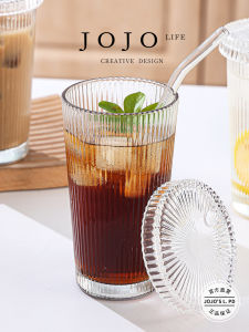 JOJOS L PD Arrange Vertical Stripe Thickened Glass Cup Ins High Aesthetic Value 380ml Universal Cylinder Shape Beverage Cup