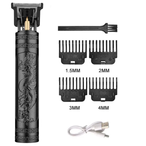 Vintage T9 Barber Clipper - Rechargeable Cordless Hair Trimmer Kit for Men Professional Grade with Dragon Engraved Retro Design